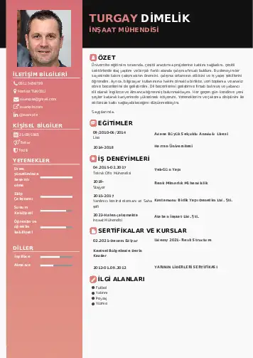 İnşaat Mühendisi Cv Örnekleri cv indir